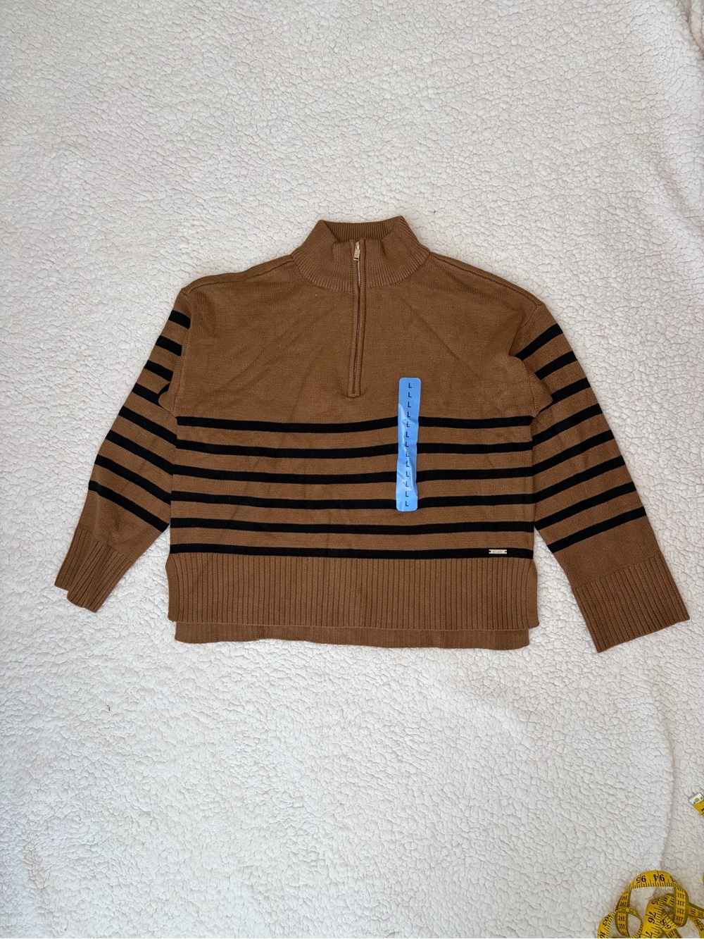 DKNY Women Quarter-Zip Mock Neck Sweater Brown Size Large